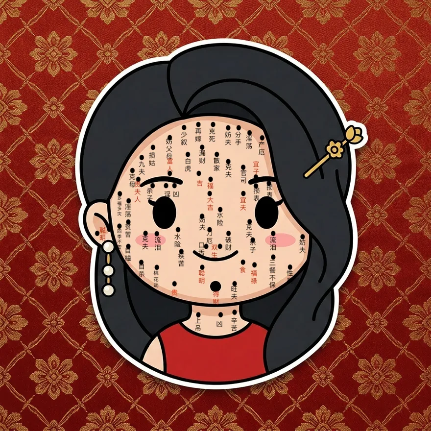 A $FENGSHUI Face — chibi portrait with marked moles